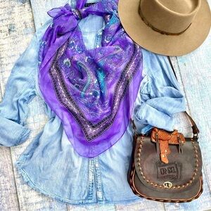 Purple dream SILK boho scarf w paisley Gypsy vibe